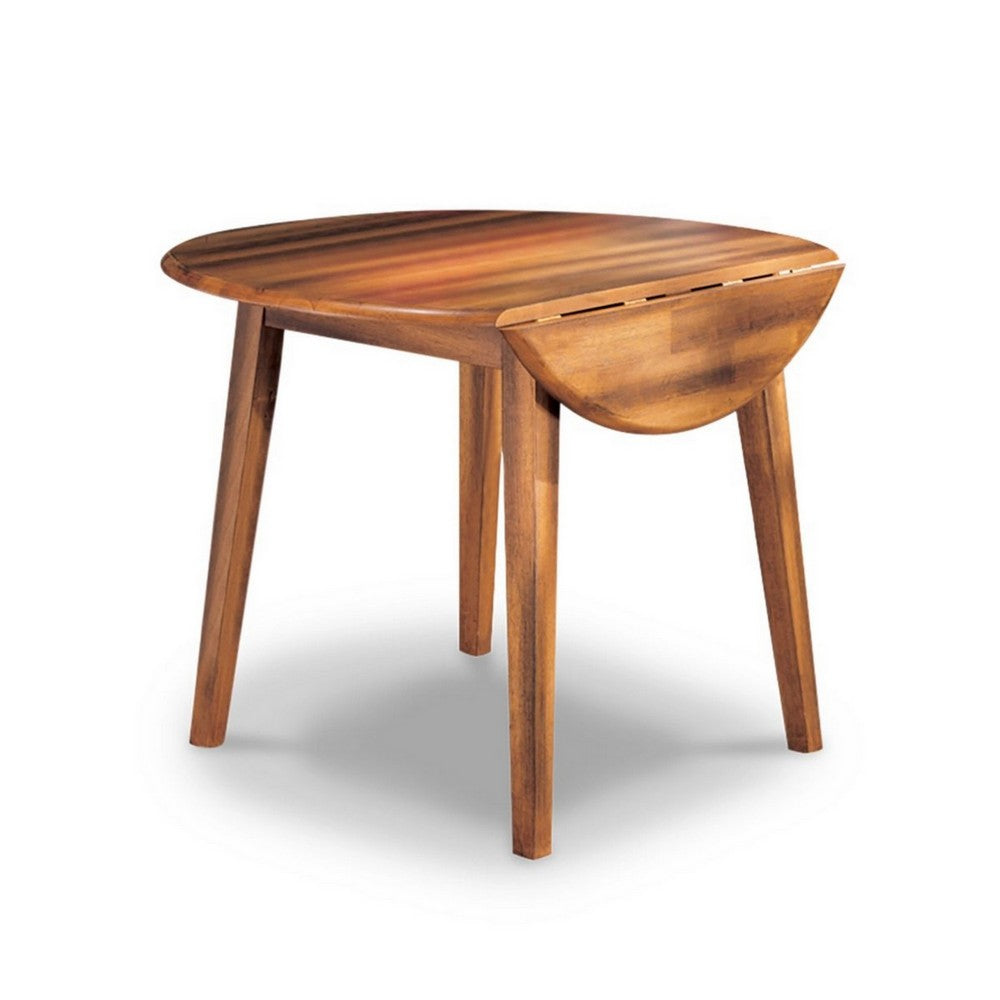 Bergi Dining Table with 2 Drop Leaves, 26-42 Inch Round, Rustic Brown Wood - BM350003