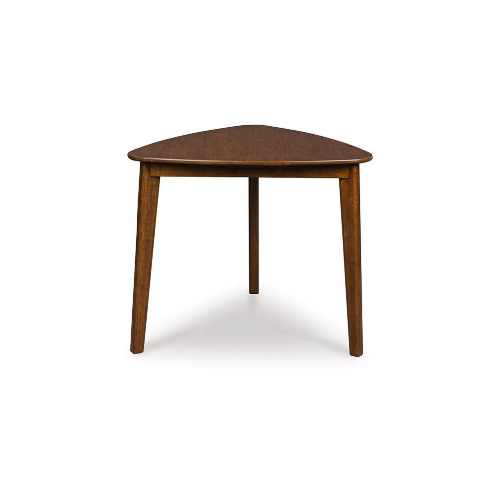 Dela Breakfast Dining Table, 35 Inch Triangular Top, 3 Legs, Medium Brown - BM350009