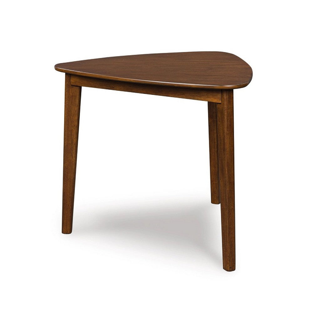 Dela Breakfast Dining Table, 35 Inch Triangular Top, 3 Legs, Medium Brown - BM350009
