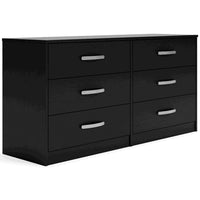 Finny Wide Dresser, 6 Drawers Nickel Handles, Plinth Base, Matte Black - BM350011