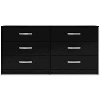 Finny Wide Dresser, 6 Drawers Nickel Handles, Plinth Base, Matte Black - BM350011