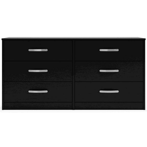 Finny Wide Dresser, 6 Drawers Nickel Handles, Plinth Base, Matte Black - BM350011