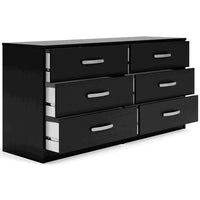 Finny Wide Dresser, 6 Drawers Nickel Handles, Plinth Base, Matte Black - BM350011