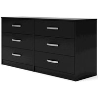 Finny Wide Dresser, 6 Drawers Nickel Handles, Plinth Base, Matte Black - BM350011