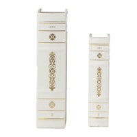 Faux Book Design Storage Boxes Set of 2, White Faux Leather, Gold Accent - BM350020