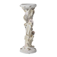 Pillar Candle Holder, Oyster Design 14 Inch Tall Coastal White Polyresin - BM350022