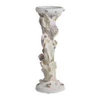 Pillar Candle Holder, Oyster Design 14 Inch Tall Coastal White Polyresin - BM350022