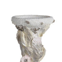 Pillar Candle Holder, Oyster Design 14 Inch Tall Coastal White Polyresin - BM350022