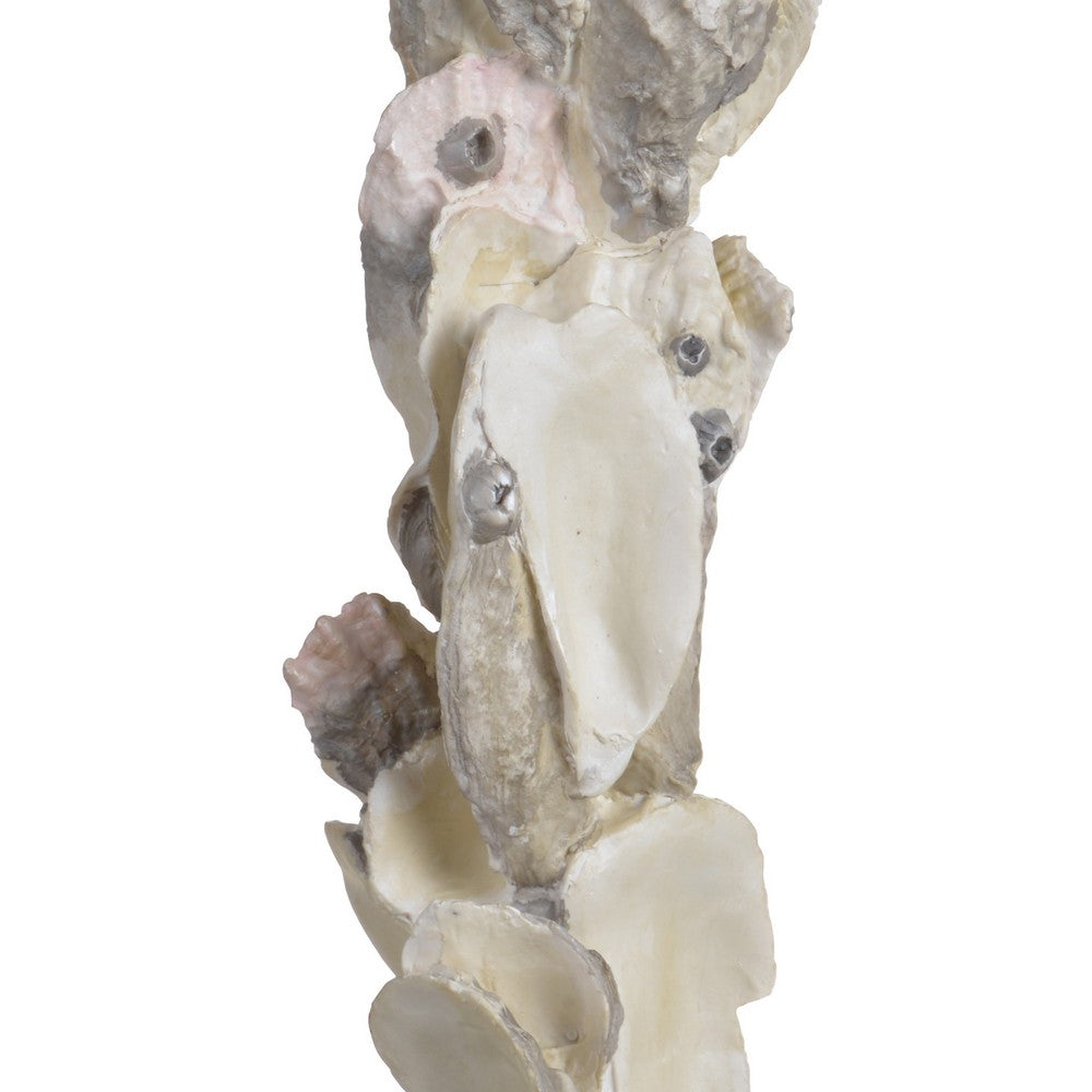 Pillar Candle Holder, Oyster Design 14 Inch Tall Coastal White Polyresin - BM350022