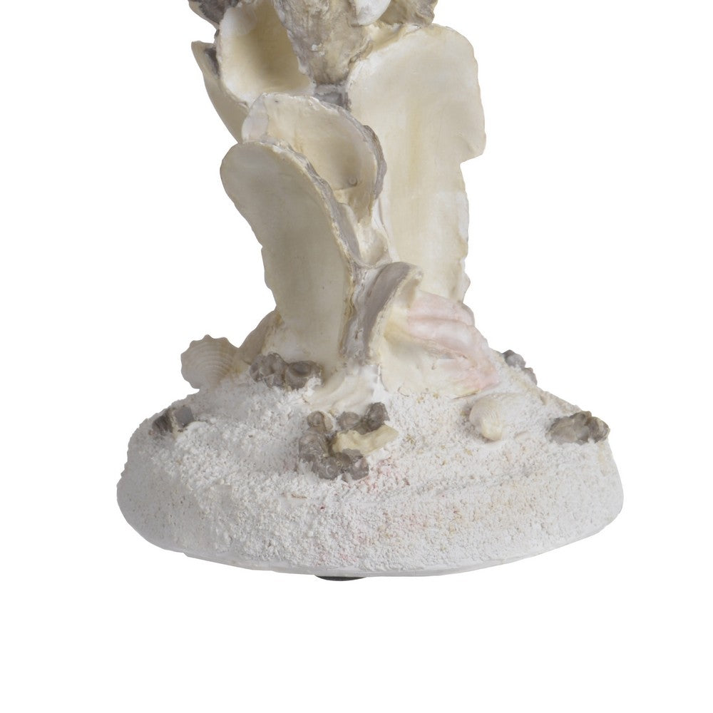 Pillar Candle Holder, Oyster Design 14 Inch Tall Coastal White Polyresin - BM350022