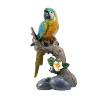 Tropical Bird Macaw Parrot on Branch Figurines, Green Red Blue , 3pc Set - BM350026
