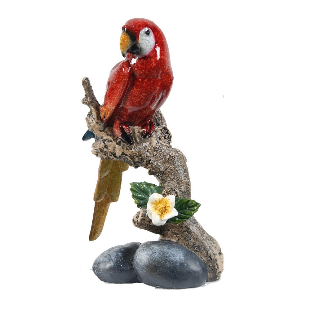 Tropical Bird Macaw Parrot on Branch Figurines, Green Red Blue , 3pc Set - BM350026