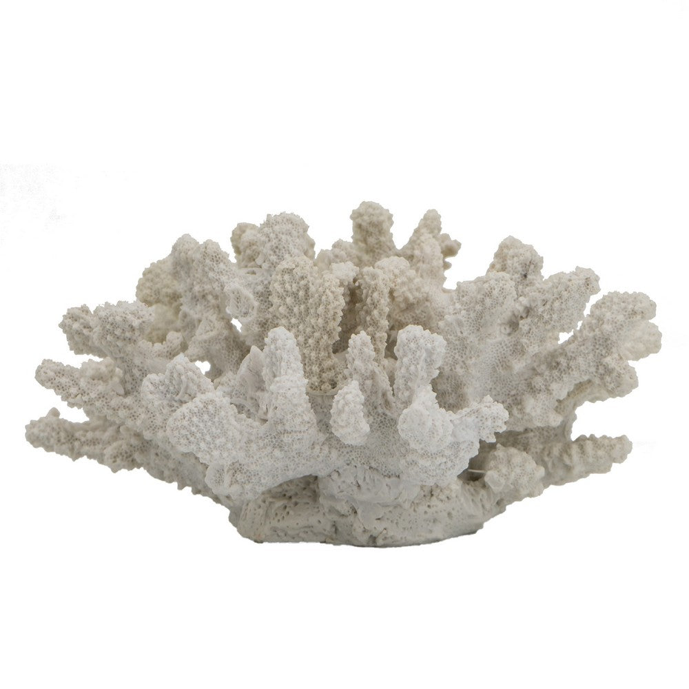 Coastal Decorative Faux Coral Sculpture, Realistic, 8 Inch White Polyresin - BM350028