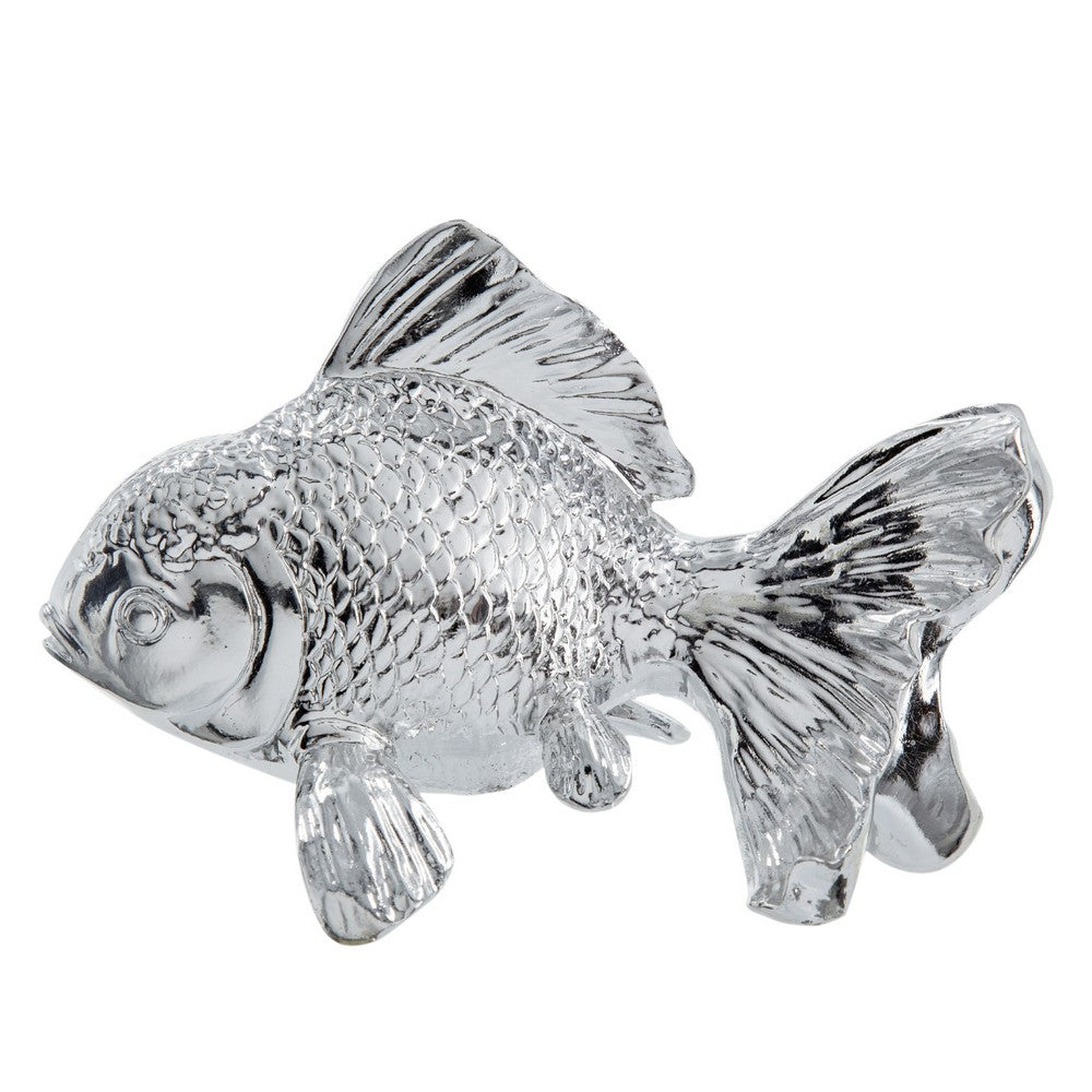 Decorative Fish Figurine, 10 Inch Silver Resin Tabletop Accessory - BM350029
