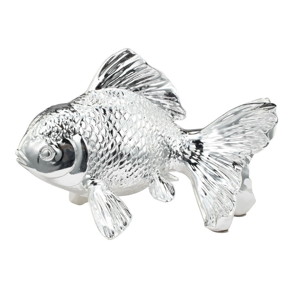 Decorative Fish Figurine, 10 Inch Silver Resin Tabletop Accessory - BM350029