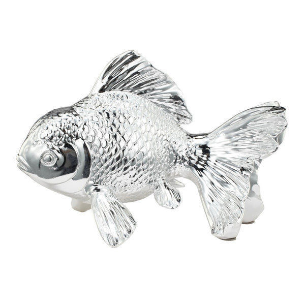 Decorative Fish Figurine, 10 Inch Silver Resin Tabletop Accessory - BM350029