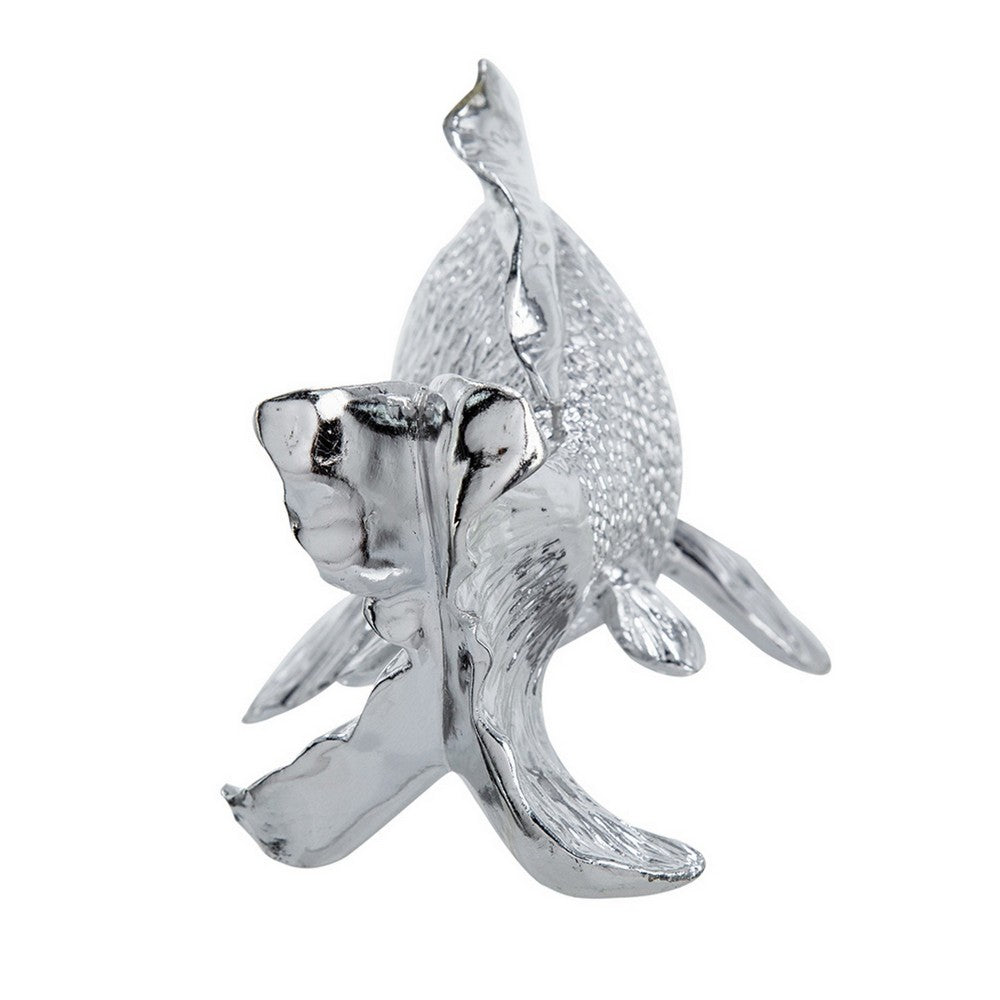 Decorative Fish Figurine, 10 Inch Silver Resin Tabletop Accessory - BM350029