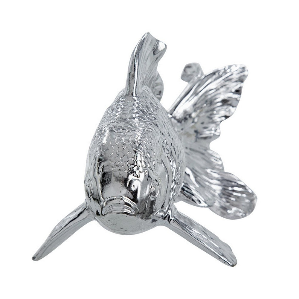 Decorative Fish Figurine, 10 Inch Silver Resin Tabletop Accessory - BM350029