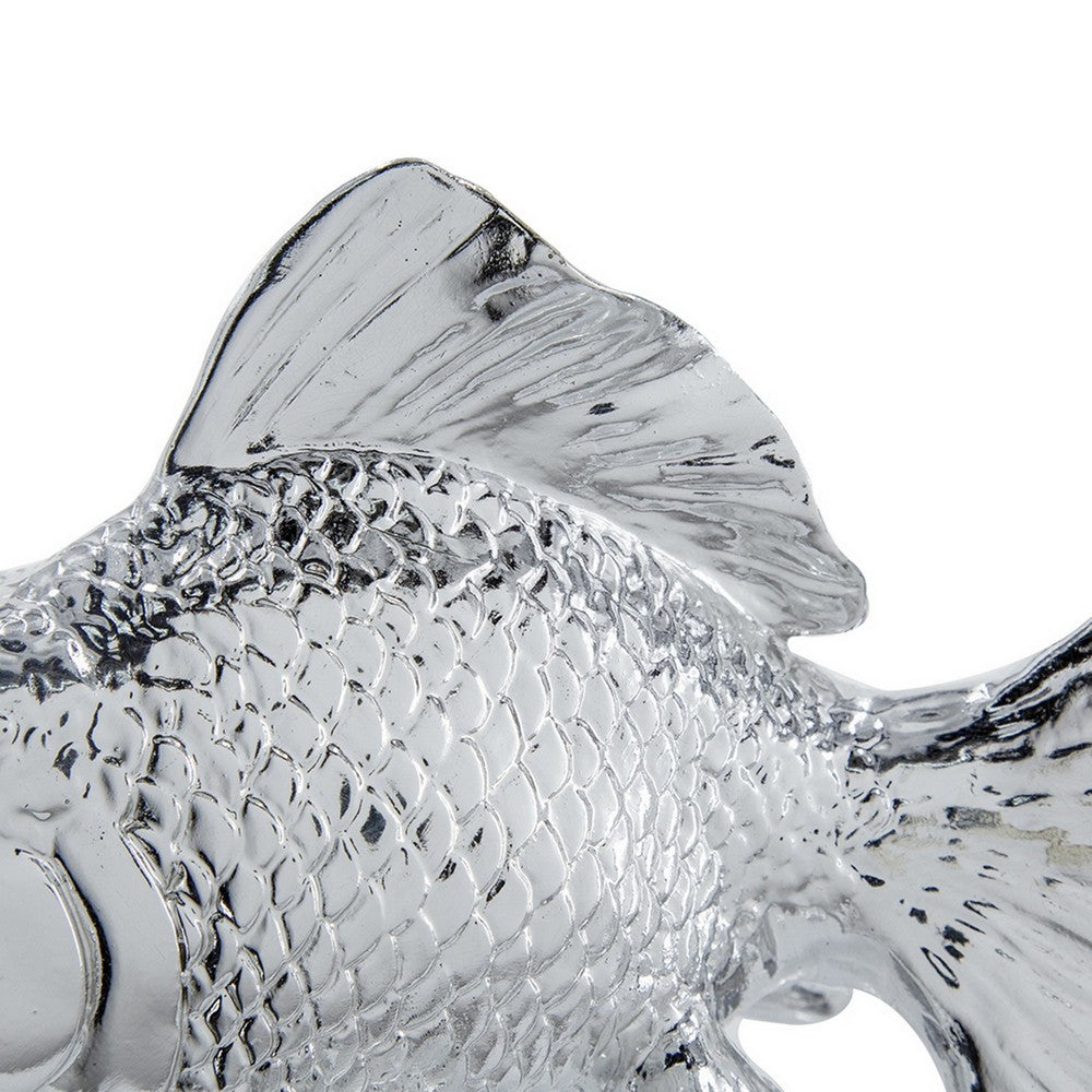 Decorative Fish Figurine, 10 Inch Silver Resin Tabletop Accessory - BM350029