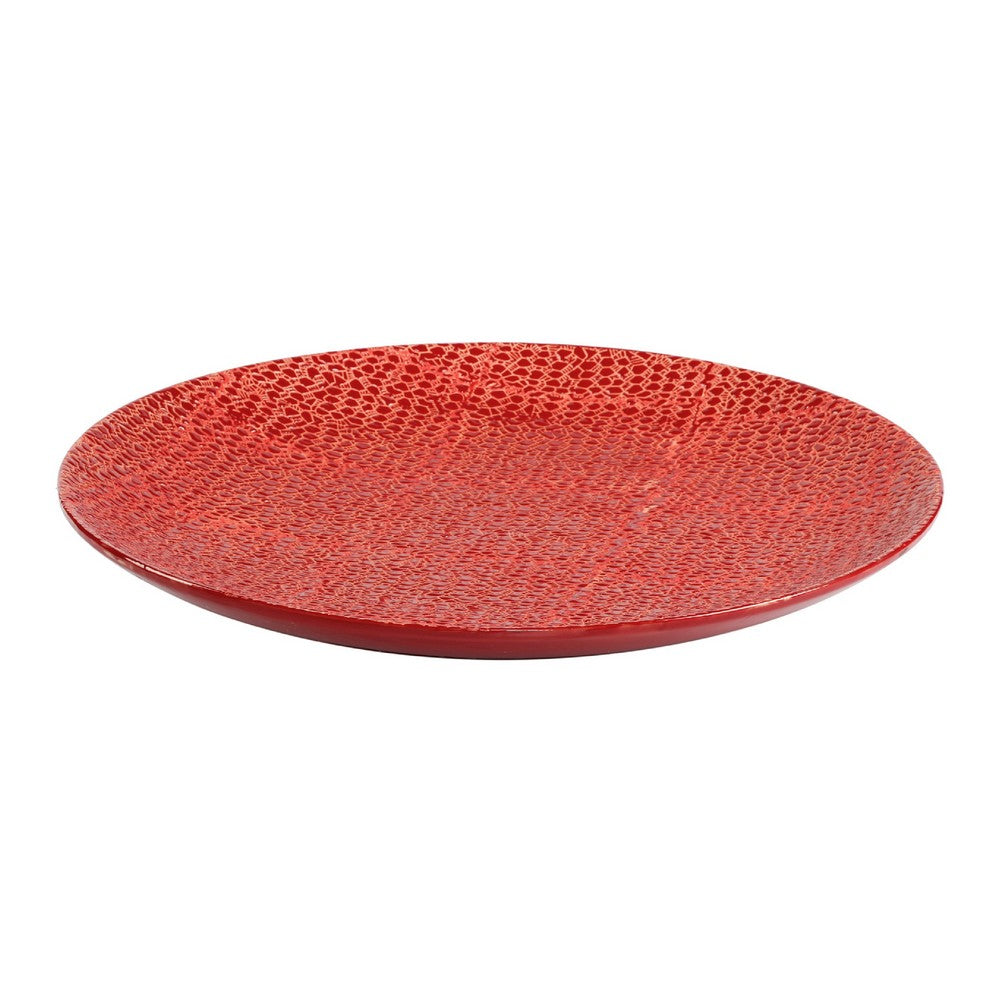 Decorative Tabletop Accent Plate, 20 Inch Red Gold Speckled Finish - BM350032