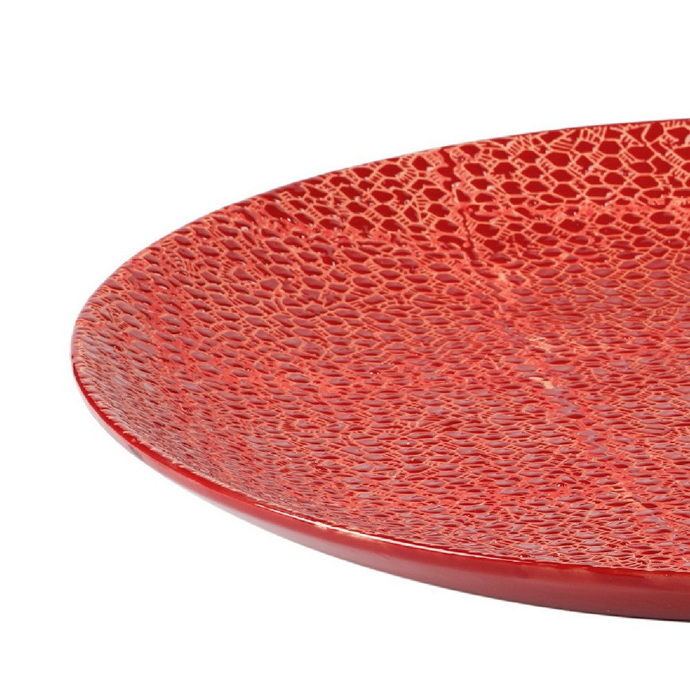 Decorative Tabletop Accent Plate, 20 Inch Red Gold Speckled Finish - BM350032