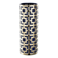 Flower Vase for Tabletop Decor, Geometric Gold, Blue Accent, 16 Inch - BM350033
