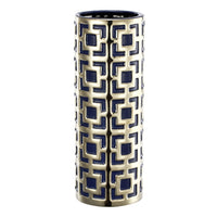 Flower Vase for Tabletop Decor, Geometric Gold, Blue Accent, 16 Inch - BM350033