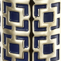 Flower Vase for Tabletop Decor, Geometric Gold, Blue Accent, 16 Inch - BM350033