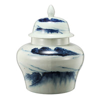 Decorative Ginger Jar with Lid, 17 Inch White and Blue Porcelain - BM350034