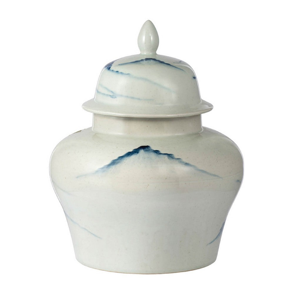 Decorative Ginger Jar with Lid, 17 Inch White and Blue Porcelain - BM350034