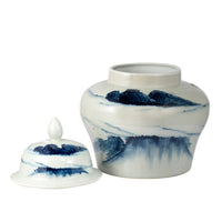 Decorative Ginger Jar with Lid, 17 Inch White and Blue Porcelain - BM350034
