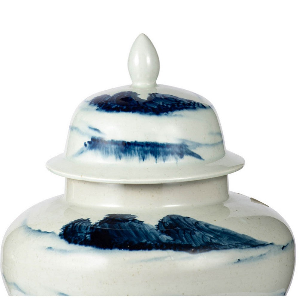Decorative Ginger Jar with Lid, 17 Inch White and Blue Porcelain - BM350034