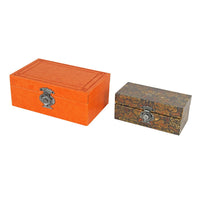 Storage Box Set of 2,  Heritage Motif Faux Leather, Orange Brown - BM350038