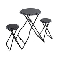 Stowable Folding Side Table and 2 Stool Set, Round Top, Black Iron - BM350040
