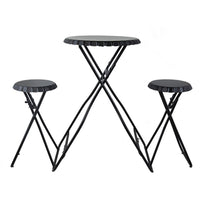 Stowable Folding Side Table and 2 Stool Set, Round Top, Black Iron - BM350040