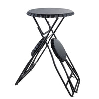 Stowable Folding Side Table and 2 Stool Set, Round Top, Black Iron - BM350040