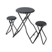 Stowable Folding Side Table and 2 Stool Set, Round Top, Black Iron - BM350040