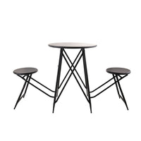 Stowable Folding Side Table, 2 Stool Set, Round Top, Black Iron Cross Base - BM350041
