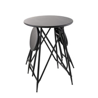 Stowable Folding Side Table, 2 Stool Set, Round Top, Black Iron Cross Base - BM350041