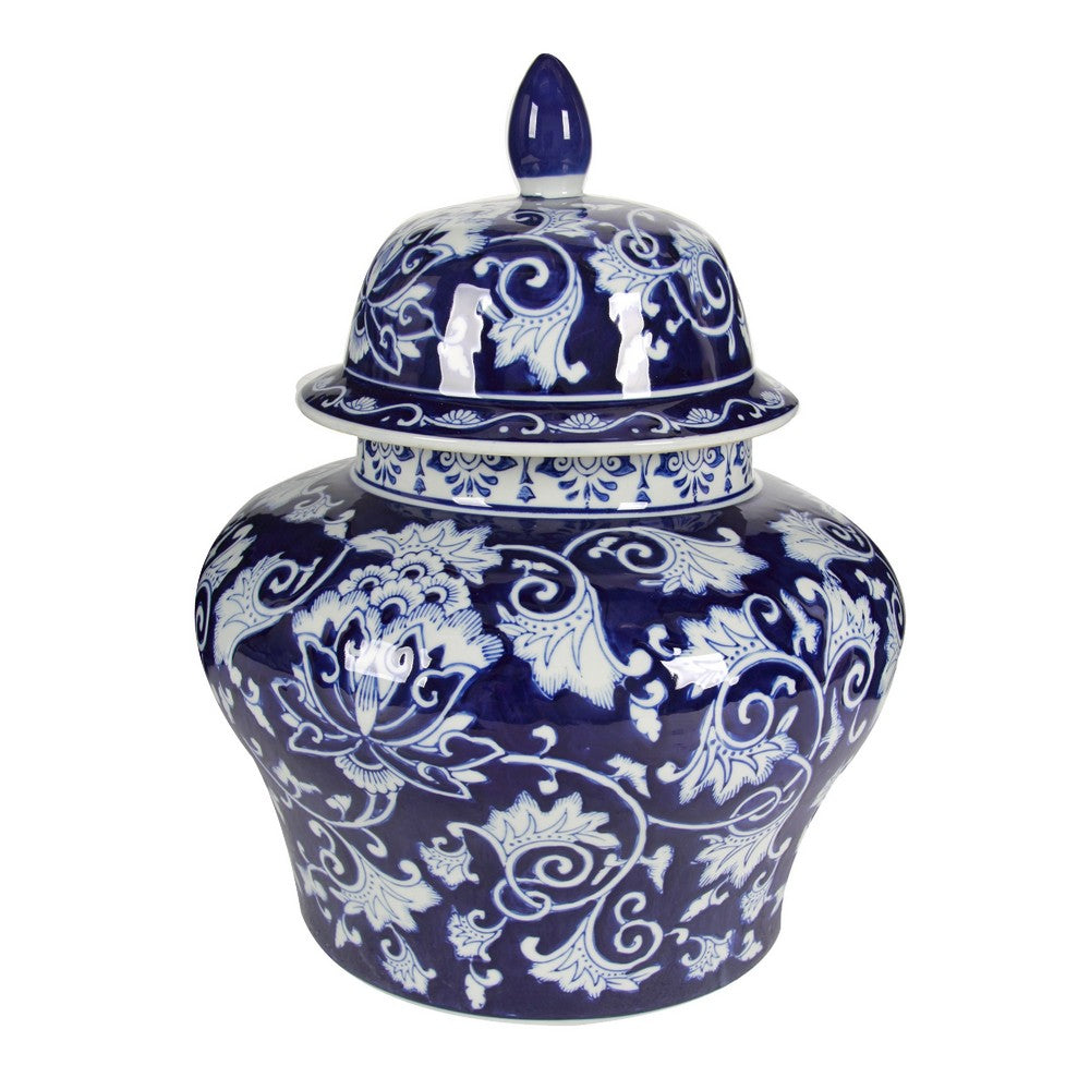 Lina Ginger Jar, Floral and Scroll Design, Blue and White Porcelain 17 Inch - BM350042