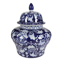 Lina Ginger Jar, Floral and Scroll Design, Blue and White Porcelain 17 Inch - BM350042