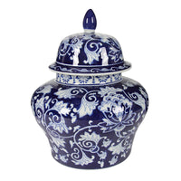 Lina Ginger Jar, Floral and Scroll Design, Blue and White Porcelain 17 Inch - BM350042