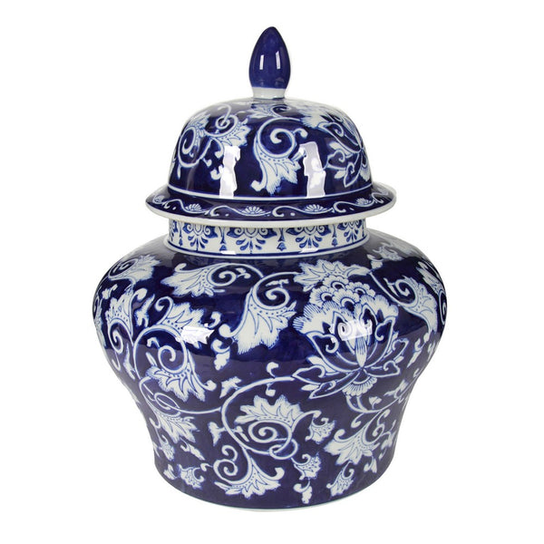 Lina Ginger Jar, Floral and Scroll Design, Blue and White Porcelain 17 Inch - BM350042