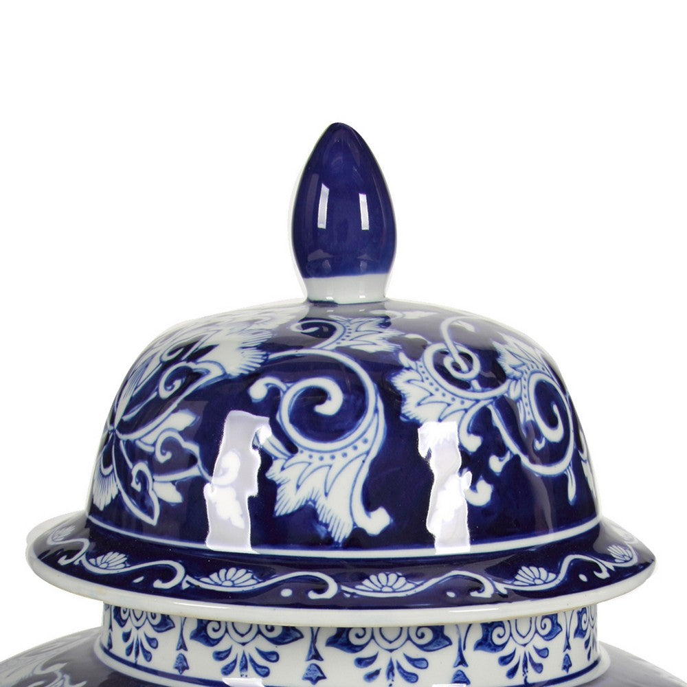 Lina Ginger Jar, Floral and Scroll Design, Blue and White Porcelain 17 Inch - BM350042
