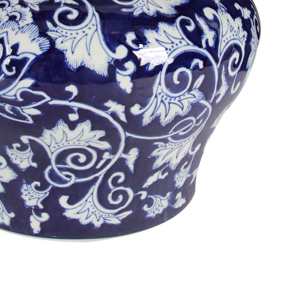 Lina Ginger Jar, Floral and Scroll Design, Blue and White Porcelain 17 Inch - BM350042