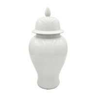 Ginger Jar with Domed Lid and Finial, Tapered Body, White Porcelain 20 Inch - BM350044