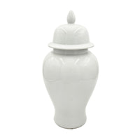 Ginger Jar with Domed Lid and Finial, Tapered Body, White Porcelain 20 Inch - BM350044