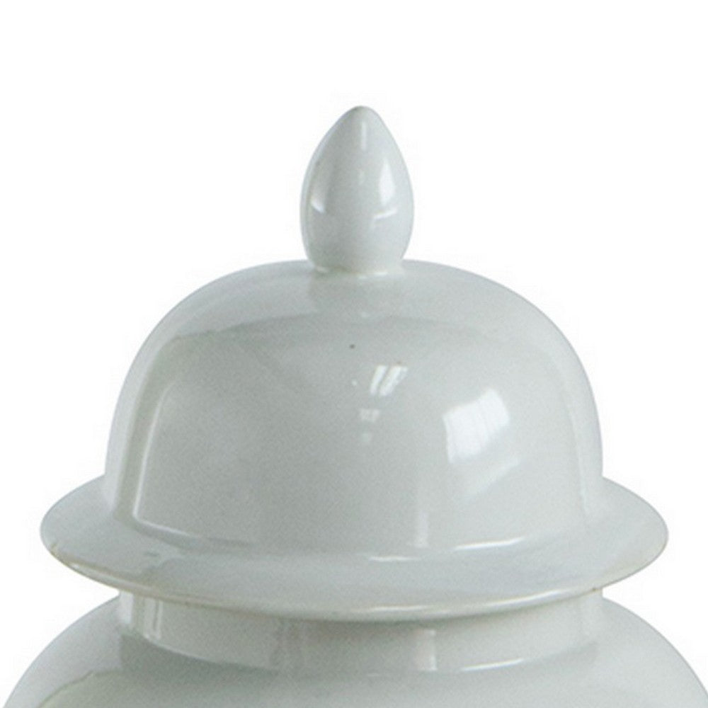 Ginger Jar with Domed Lid and Finial, Tapered Body, White Porcelain 20 Inch - BM350044