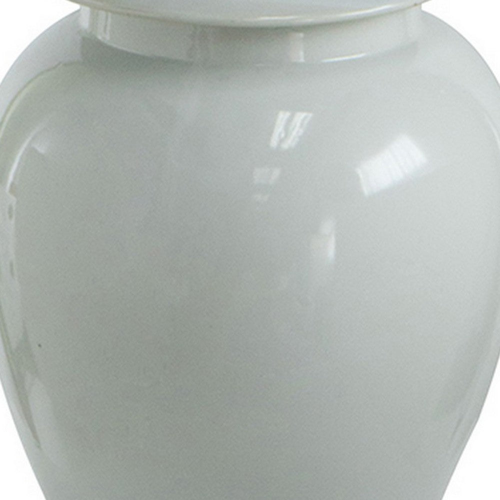 Ginger Jar with Domed Lid and Finial, Tapered Body, White Porcelain 20 Inch - BM350044