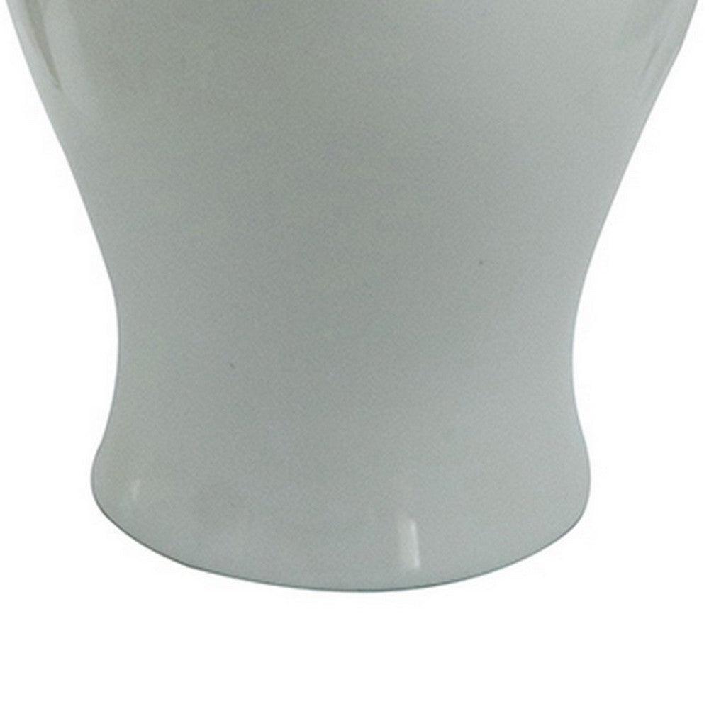 Ginger Jar with Domed Lid and Finial, Tapered Body, White Porcelain 20 Inch - BM350044